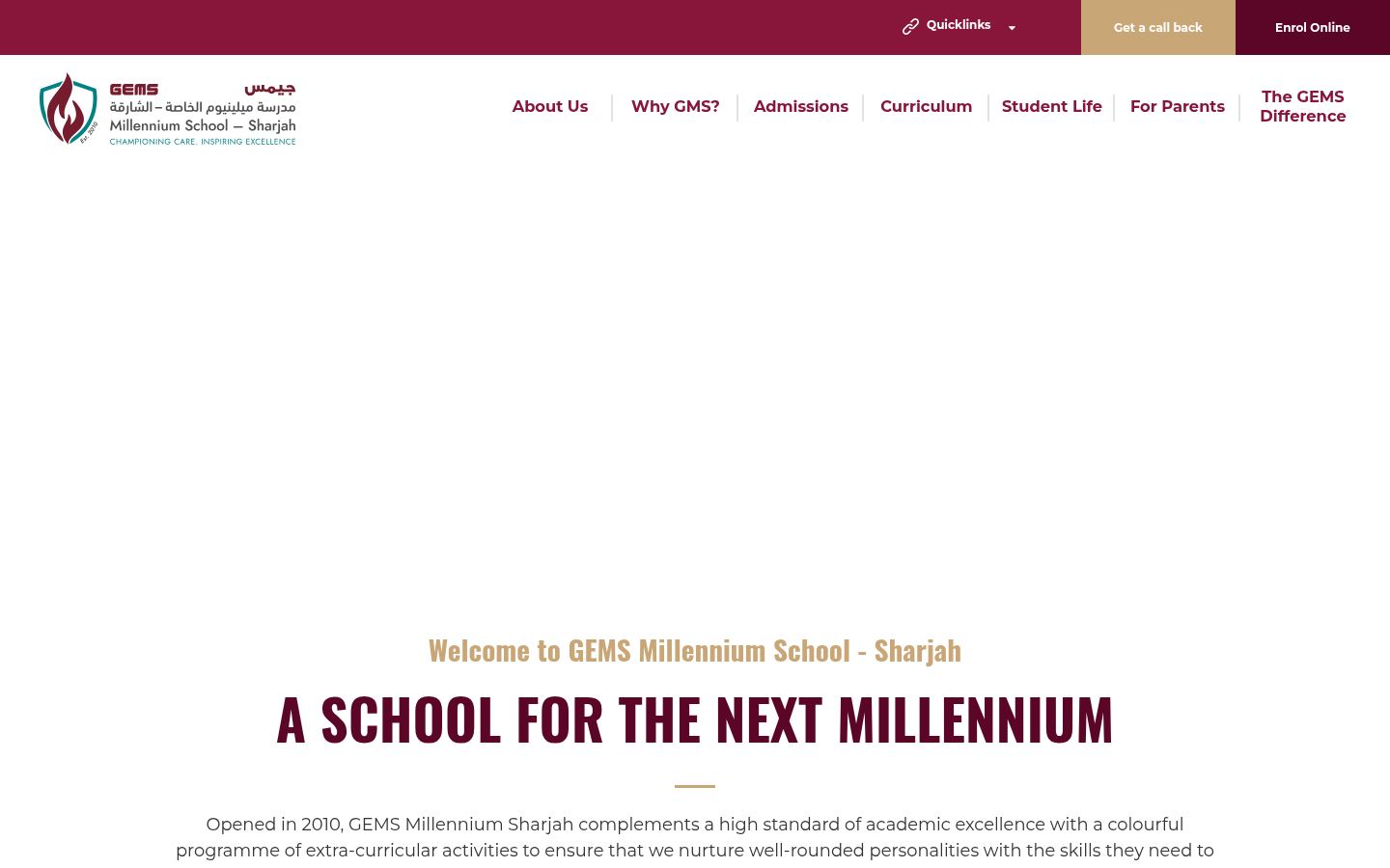 GEMS Millennium School Sharjah &middot; HOMEPAGE_SCREENSHOT