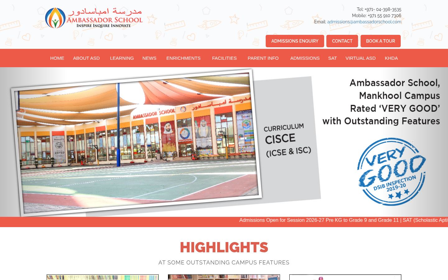 Ambassador School Dubai · HOMEPAGE_SCREENSHOT